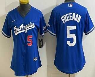 Womens Los Angeles Dodgers #5 Freddie Freeman Blue Alternate Stadium Jersey