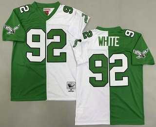 Mens Philadelphia Eagles #92 Reggie White Green White Split 1990 Throwback Stitched Jersey