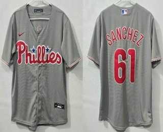 Mens Philadelphia Phillies #61 Cristopher Sanchez Grey Cool Base Jersey