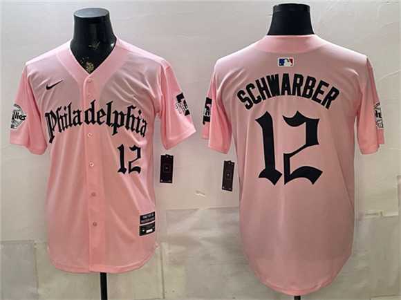Mens Philadelphia Phillies #12 Kyle Schwarber Pink Gothic Vapor Limited Stitched Jersey1 Dzhi