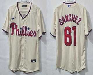 Mens Philadelphia Phillies #61 Cristopher Sanchez Cream Cool Base Jersey
