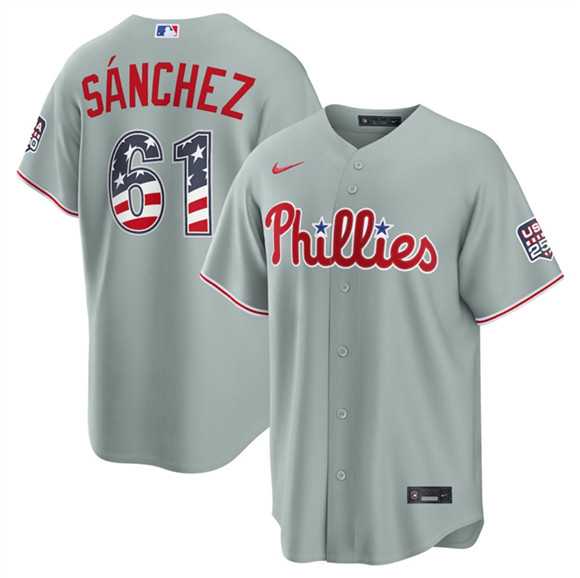 Mens Philadelphia Phillies #61 Jhoan Duran Gray USA 250 Fourth of July Home Stitched Jersey Dzhi