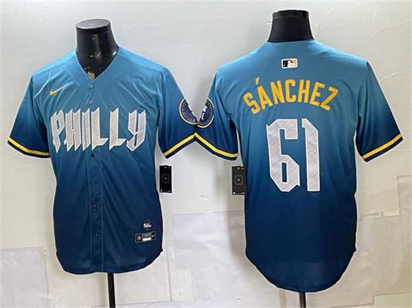 Mens Philadelphia Phillies #61 Jhoan Duran Blue 2024 City Connect Limited Stitched Jersey Dzhi