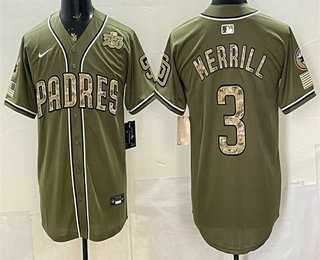 Mens San Diego Padres #3 Jackson Merrill Olive 2026 Armed Forces DayJersey Dzhi