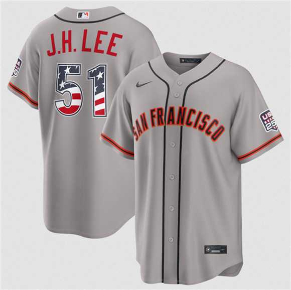 Mens San Francisco Giants #51 Jung Hoo Lee Gray 2026 USA 250 Fourth of July Stitched Jersey Dzhi