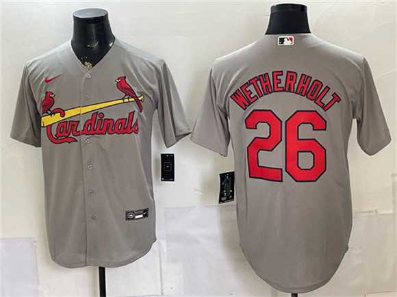 Mens St. Louis Cardinals #26 JJ Wetherholt Gray Cool Base Stitched Jersey