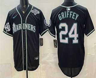 Mens Seattle Mariners #24 Ken Griffey Jr 50th Black Out Style Vapor Premier Limited Jersey Dzhi