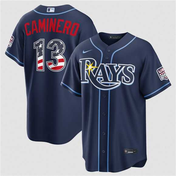 Mens Tampa Bay Rays #13 Junior Caminero Navy 2026 USA 250 Fourth of July Home Stitched Jersey Dzhi->tampa bay rays->MLB Jersey