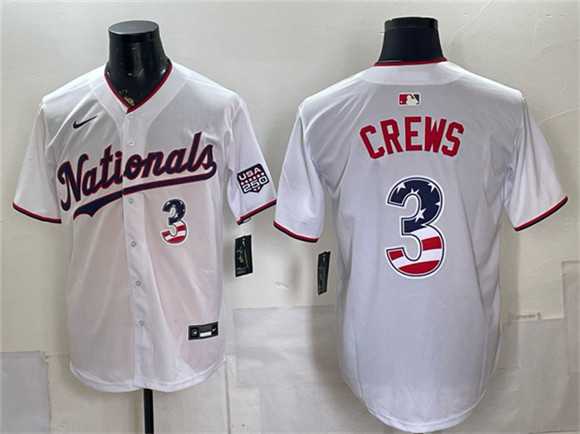 Mens Washington Nationals #3 Dylan Crews White USA 250 Fourth of July Home Stitched Jersey Dzhi