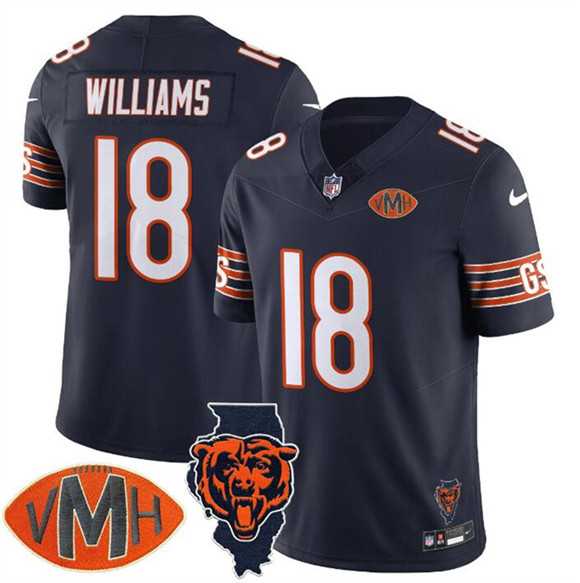 Men & Women & Youth Chicago Bears #18 Caleb Williams Navy F.U.S.E. With Illinois and VMH Patch Limited Stitched Jersey