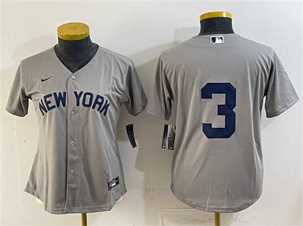 Womens New York Yankees #3 Babe Ruth Gray Cool Base Stitched Jersey(Run Small)