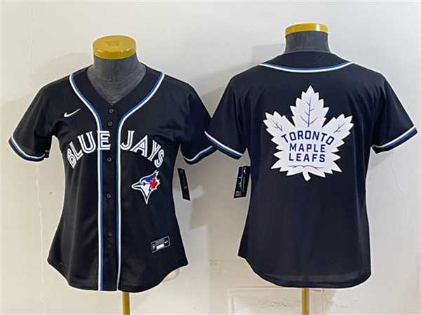 Womens Toronto Blue Jays & Leafs With White Leafs Logo 2026 Fashion Replica Black Out Stitched Jersey(Run Small) Dzhi