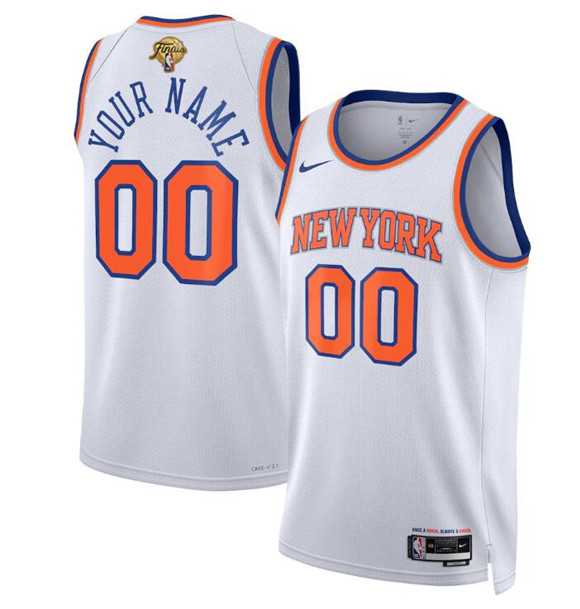 Mens New Yok Knicks Active Player Custom White 2026 Finals Patch Association Edition Stitched Basketball Jersey