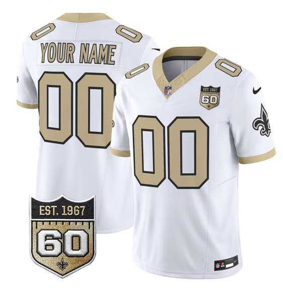 Mens New Orleans Saints Active Player Custom White F.U.S.E. 60th Anniversary Patch Vapor Limited Stitched Jersey->->Custom Jersey