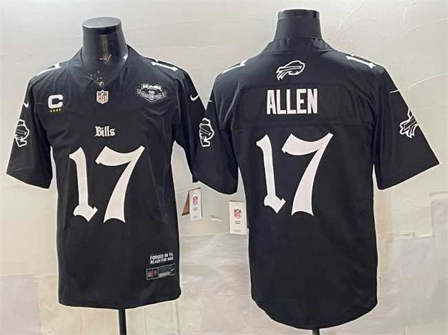 Mens Buffalo Bills #17 Josh Allen Black 2025 F.U.S.E. Gothic Cold Front Edition With Farewell Patch & 4-Star C Patch Vapor Limited Stitched Jersey