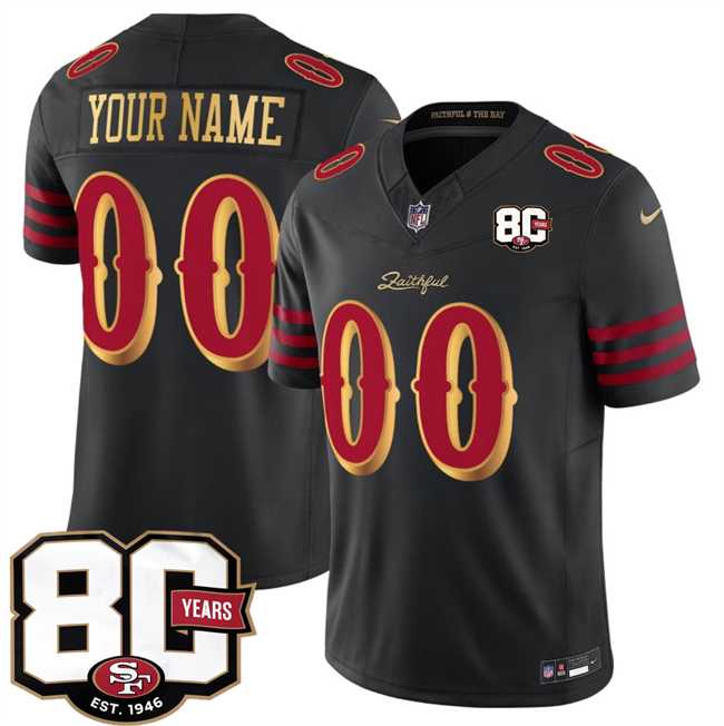 Mens San Francisco 49ers Active Player Custom Black 80th Anniversary Patch Rivalries 2026 F.U.S.E. Vapor Untouchable Limited Stitched Jersey->->Custom Jersey