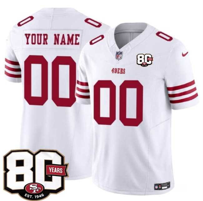 Mens San Francisco 49ers Active Player Custom White 80th Anniversary Patch 2026 F.U.S.E. Vapor Untouchable Limited Stitched Jersey->->Custom Jersey