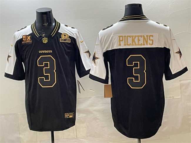 Mens Dallas Cowboys #3 George pickens Black Gold 2025 F.U.S.E. With 5x Super Bowl Champions & Established In 1960 Patch Vapor Limited Stitched Jersey