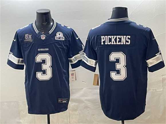 Mens Dallas Cowboys #3 George pickens Navy F.U.S.E. With 5x Super Bowl Champions & Established In 1960 Patch Vapor Limited Stitched Jersey
