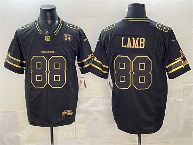 Mens Dallas Cowboys #88 CeeDee Lamb Black Gold 2025 F.U.S.E. 94 Marshawn Kneeland Memorial Patch Vapor Limited Stitched Jersey