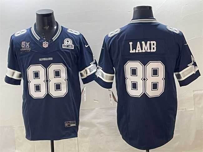 Mens Dallas Cowboys #88 CeeDee Lamb Navy F.U.S.E. With 5x Super Bowl Champions & Established In 1960 Patch Vapor Limited Stitched Jersey