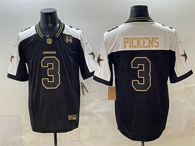 Mens Dallas Cowboys #3 George pickens Black Gold 2025 F.U.S.E. 94 Marshawn Kneeland Memorial Patch Vapor Limited Stitched Jersey
