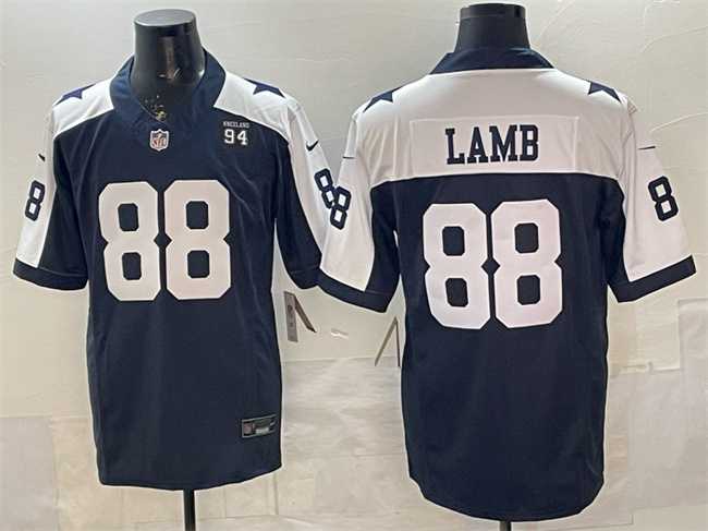 Mens Dallas Cowboys #88 CeeDee Lamb Navy F.U.S.E. 94 Marshawn Kneeland Memorial Patch Vapor Limited Stitched Jersey