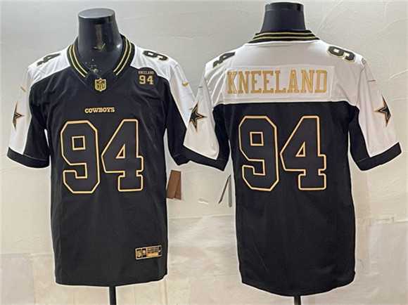 Mens Dallas Cowboys #94 Marshawn Kneeland Black Gold 2025 F.U.S.E. 94 Marshawn Kneeland Memorial Patch Vapor Limited Stitched Jersey1