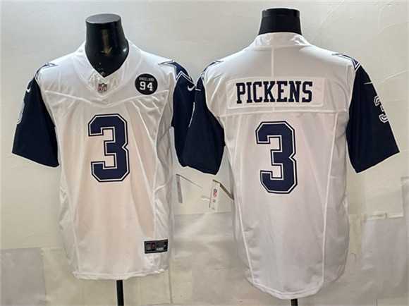 Mens Dallas Cowboys #3 George pickens White F.U.S.E. 94 Marshawn Kneeland Memorial Patch Thanksgiving Vapor Limited Stitched Jersey