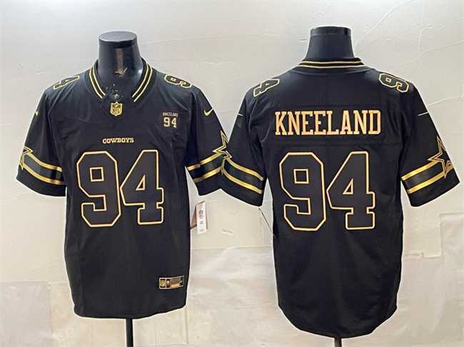 Mens Dallas Cowboys #94 Marshawn Kneeland Black Gold 2025 F.U.S.E. 94 Marshawn Kneeland Memorial Patch Vapor Limited Stitched Jersey