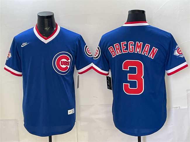 Mens Chicago Cubs #3 Alex Bregman Royal 150th Anniversary Throwback Vapor Limited Stitched Jersey