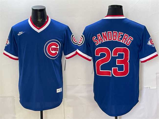 Mens Chicago Cubs #23 Ryne Sandberg Royal 150th Anniversary Throwback Vapor Limited Stitched Jersey