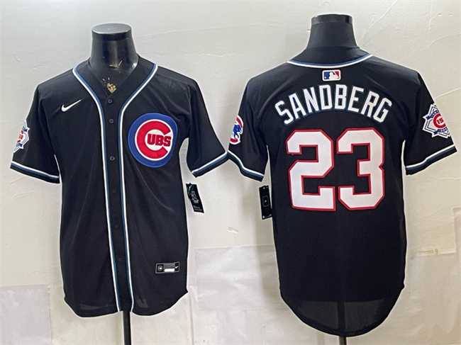 Mens Chicago Cubs #23 Ryne Sandberg 150th Anniversary Black Out Style Vapor Premier Limited Stitched Jersey