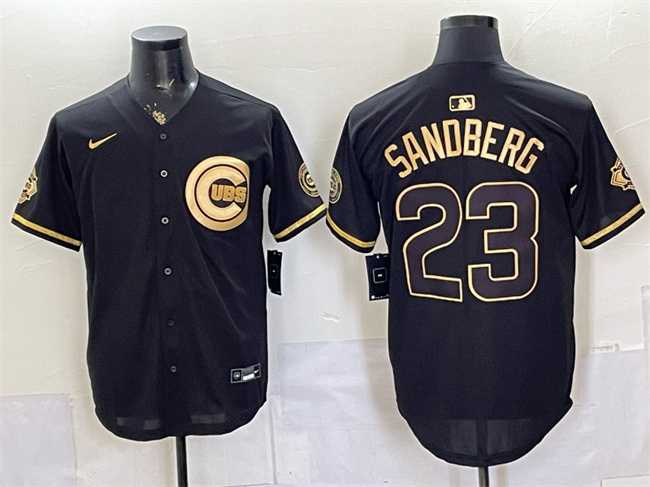 Mens Chicago Cubs #23 Ryne Sandberg Black Gold 150th Anniversary Patch Stitched Jersey Dzhi