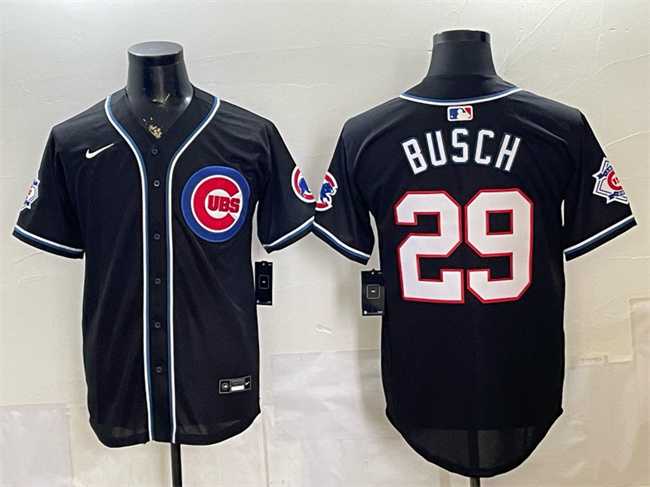 Mens Chicago Cubs #29 Michael Busch 150th Anniversary Black Out Style Vapor Premier Limited Stitched Jersey