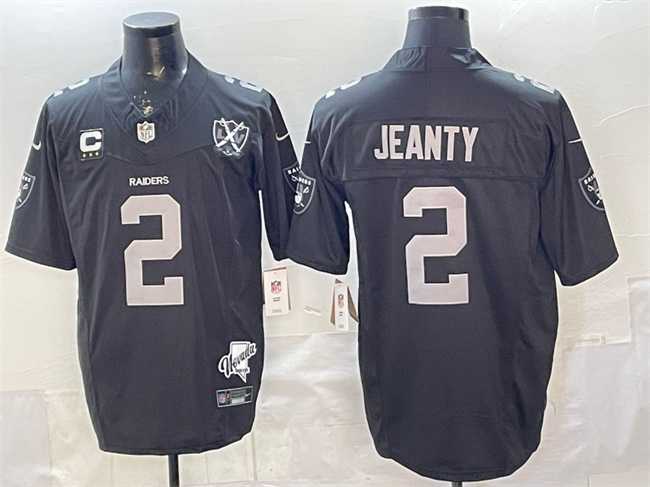 Mens Las Vegas Raiders #2 Ashton Jeanty Black 2025 Draft F.U.S.E. With 4-Star C Patch Nevada Silver Stat Patch And 65th Anniversary Patch Stitched Jersey