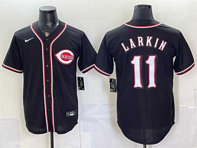Mens Cincinnati Reds #11 Barry Larkin 2026 Fashion Replica Black Out Stitched Jersey->cincinnati reds->MLB Jersey