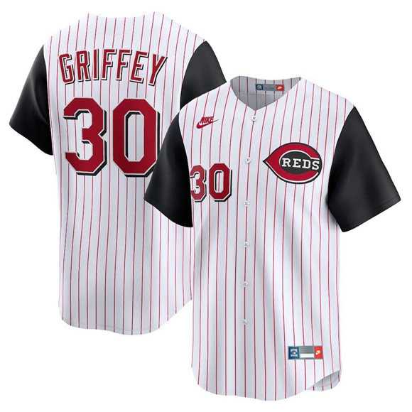 Mens Cincinnati Reds #30 Ken Griffey Jr. White Cooperstown Collection Limited Stitched Jersey Dzhi->cincinnati reds->MLB Jersey
