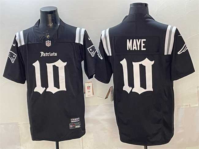 Mens New England Patriots #10 Drake Maye Black F.U.S.E. Gothic Revolution Edition Stitched Jersey
