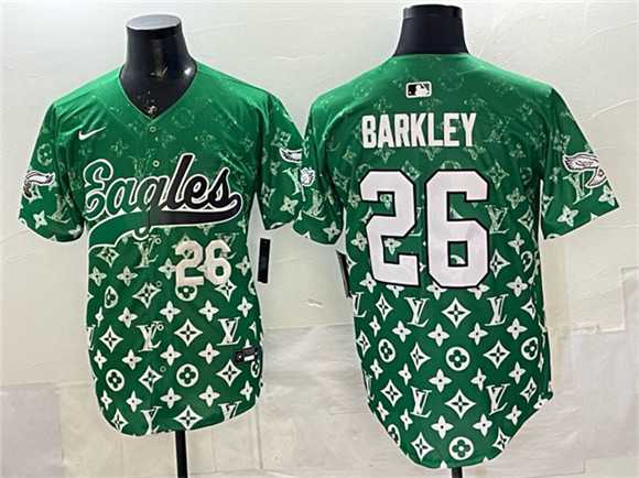 Mens Philadelphia Eagles #26 Saquon Barkley Green With Patch Limited Stitched Baseball Jersey