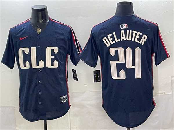 Mens Cleveland Guardians #24 Chase DeLauter Navy 2024 City Connect Limited Stitched Jersey
