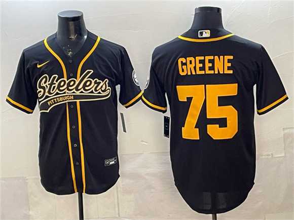 Mens Pittsburgh Steelers #75 Joe Greene Black With Patch Cool Base Stitched Baseball Jersey