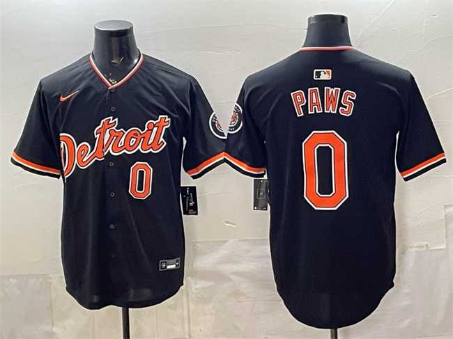 Mens Detroit Tigers #0 Paws Black 2026 Alternate Vapor Premier Limited Stitched Jersey