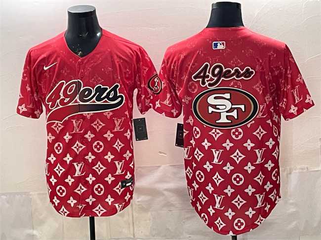 Mens San Francisco 49ers Team Big Logo Red Limited Stitched Baseball Jersey