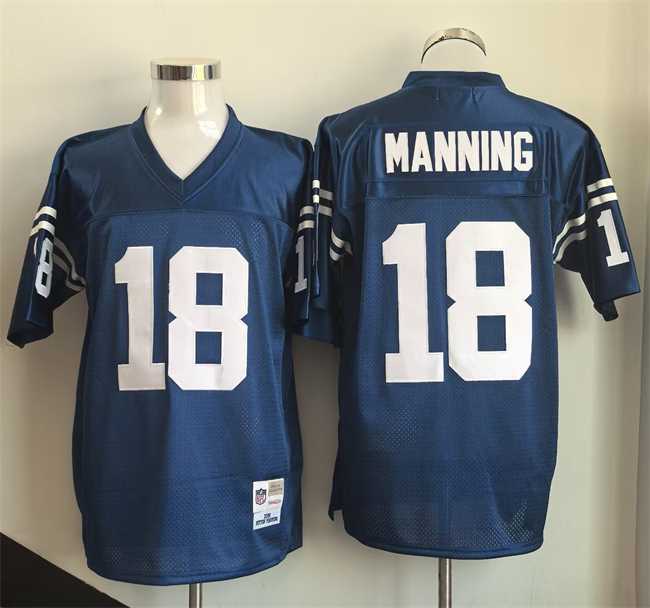 Mens Indianapolis Colts #18 Peyton Manning Blue Throwback Stitched Jersey
