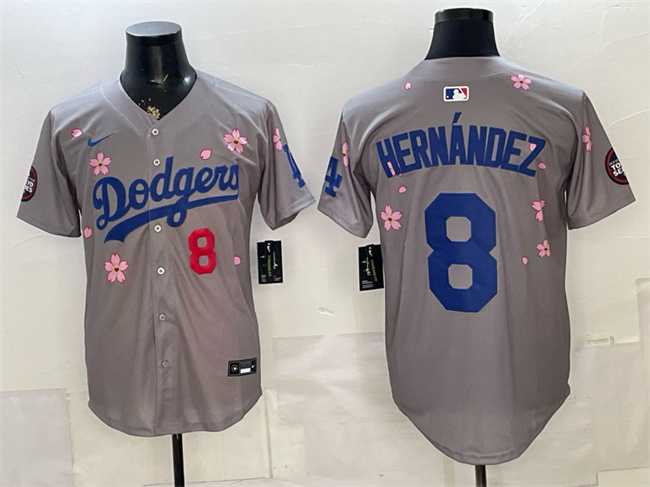 Mens Los Angeles Dodgers #8 Enrique Hernandez Grey 2025 Tokyo Series Limited Stitched Jersey