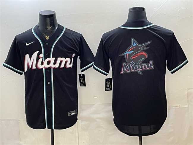 Mens Miami Marlins Team Big Logo 2026 Fashion Replica Black Out Stitched Jersey Dzhi