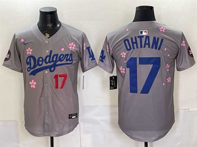 Mens Los Angeles Dodgers #17 Shohei Ohtani Grey 2025 Tokyo Series Limited Stitched Jersey