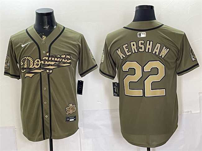 Mens Los Angeles Dodgers #22 Clayton Kershaw Olive 2026 Armed Forces Day Stitched Jersey Dzhi