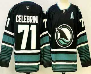 Mens San Jose Sharks #71 Macklin Celebrini Black Stitched Jersey
